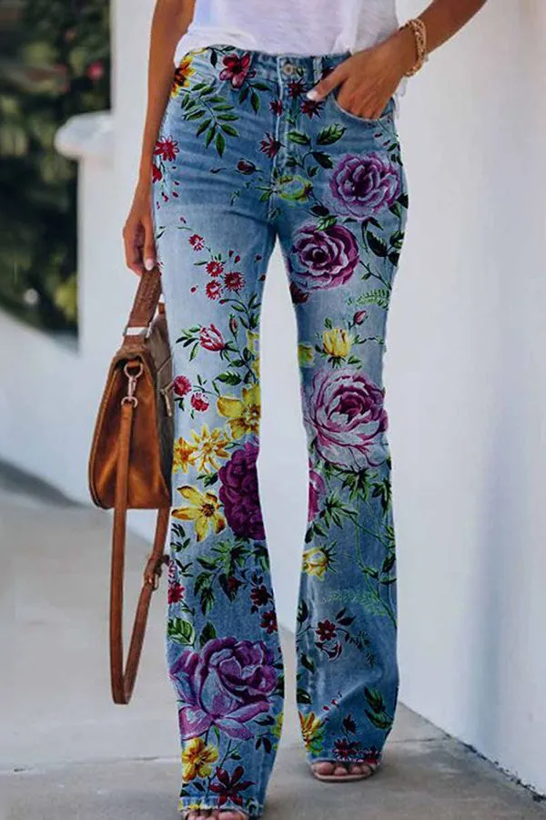 Lilipretty On A Drive Printed Faux High Rise Flare Pants