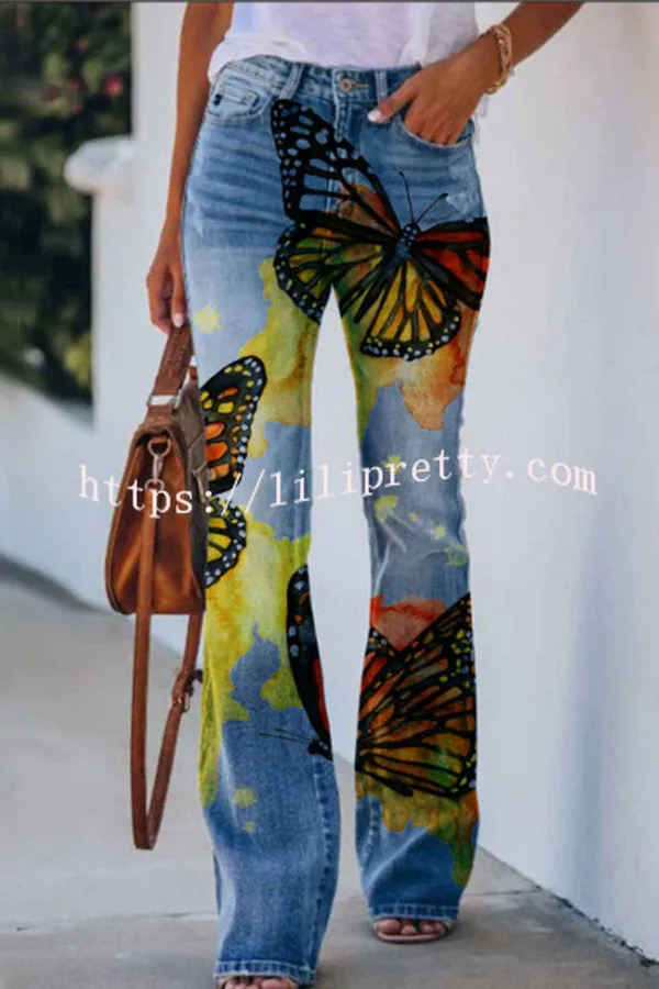 Lilipretty On A Drive Printed Faux High Rise Flare Pants