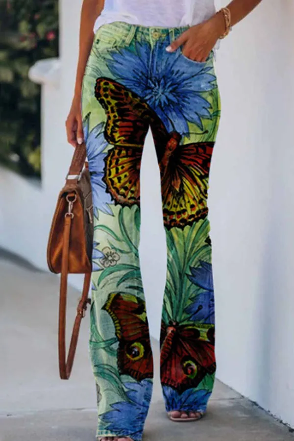 Lilipretty On A Drive Printed Faux High Rise Flare Pants