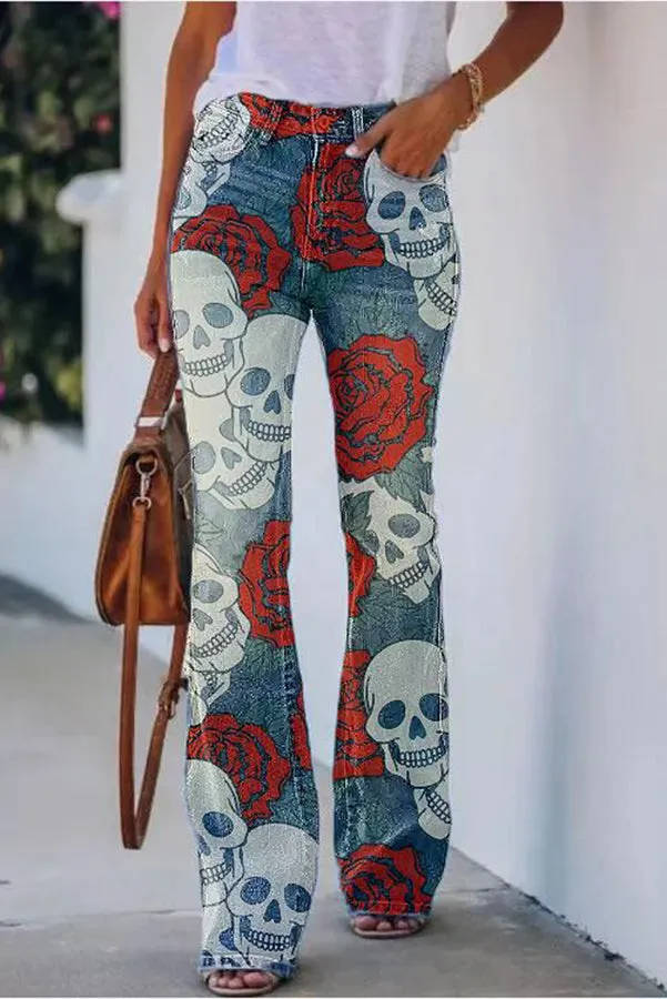 Lilipretty On A Drive Printed Faux High Rise Flare Pants