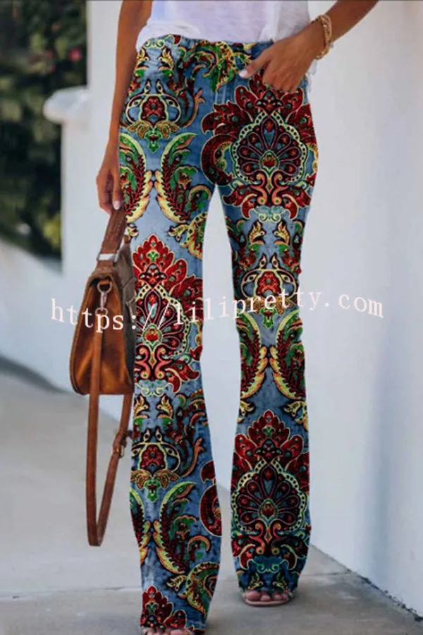 Lilipretty On A Drive Printed Faux High Rise Flare Pants