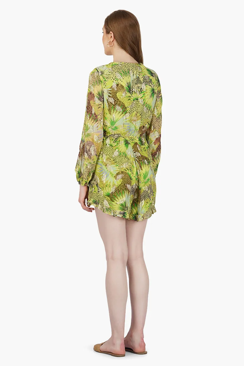 Lime Green Leopard Printed Romper