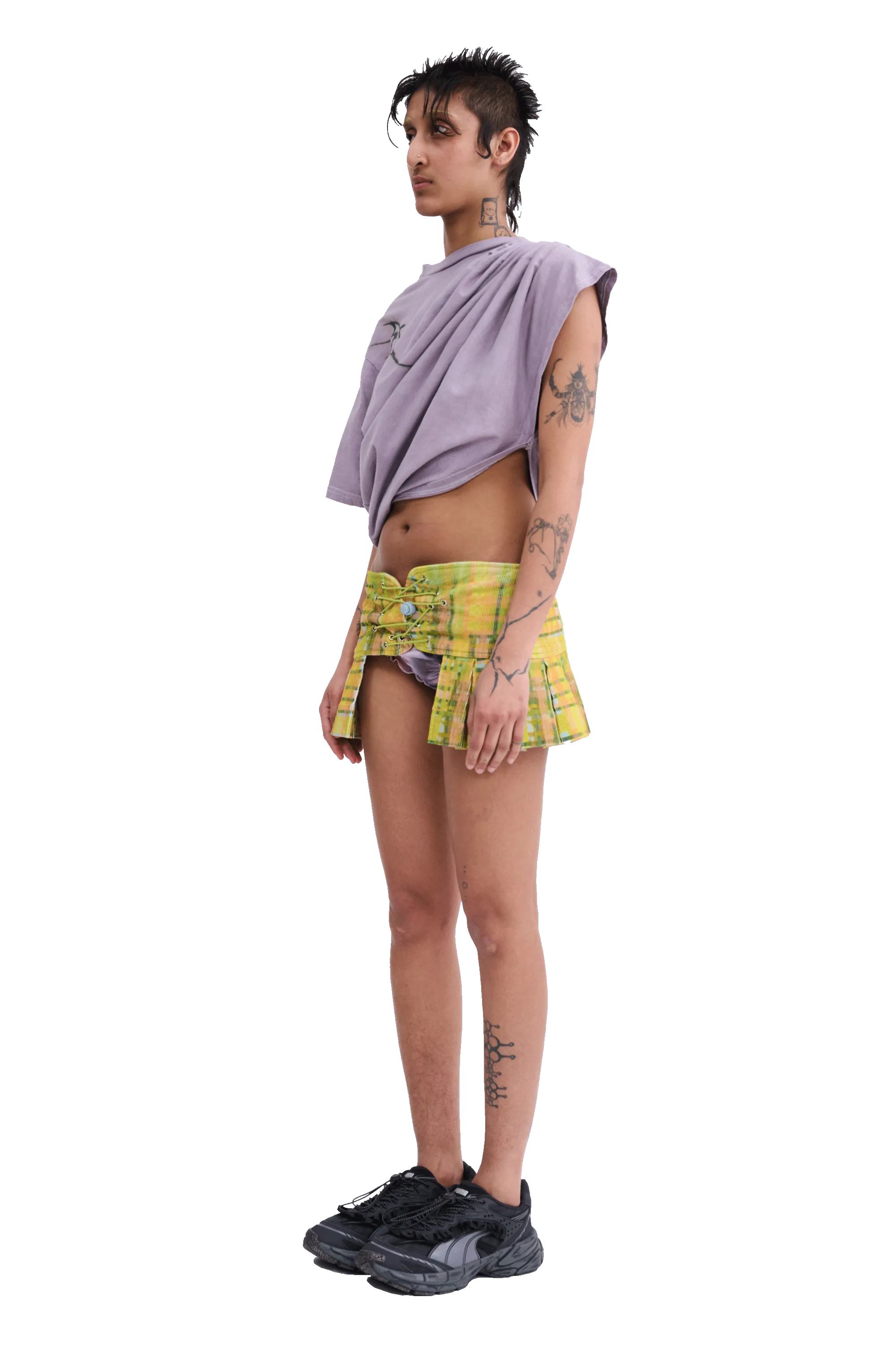 LIME PLAID CORDUROY BUNGEE BELT
