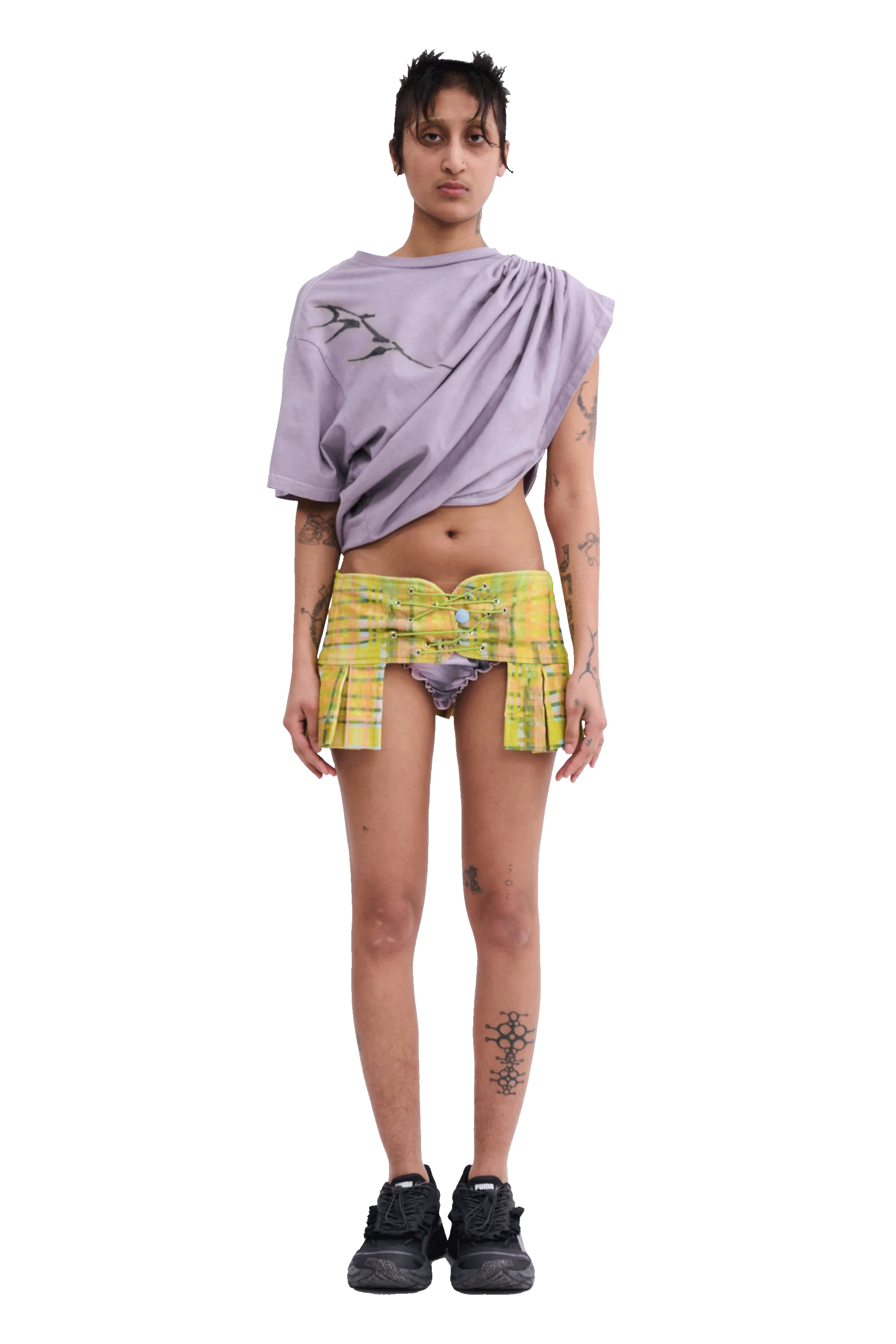 LIME PLAID CORDUROY BUNGEE BELT