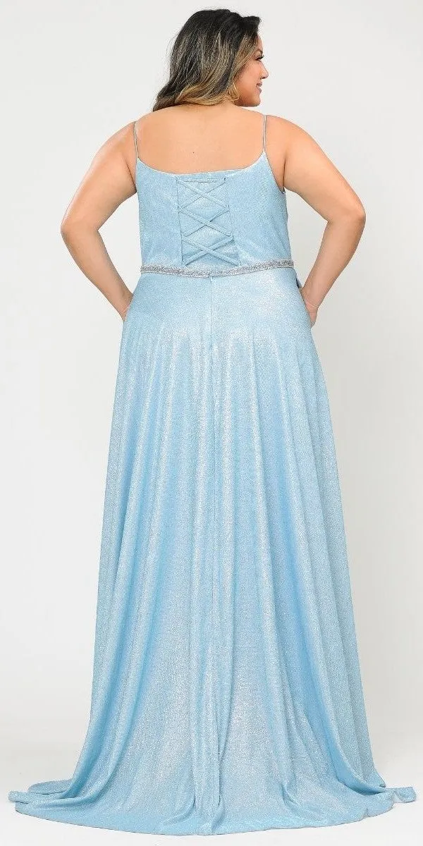 Lindas W1038 Square Neck Rhinestone Belt Iridescent Glitter Plus Size Dress