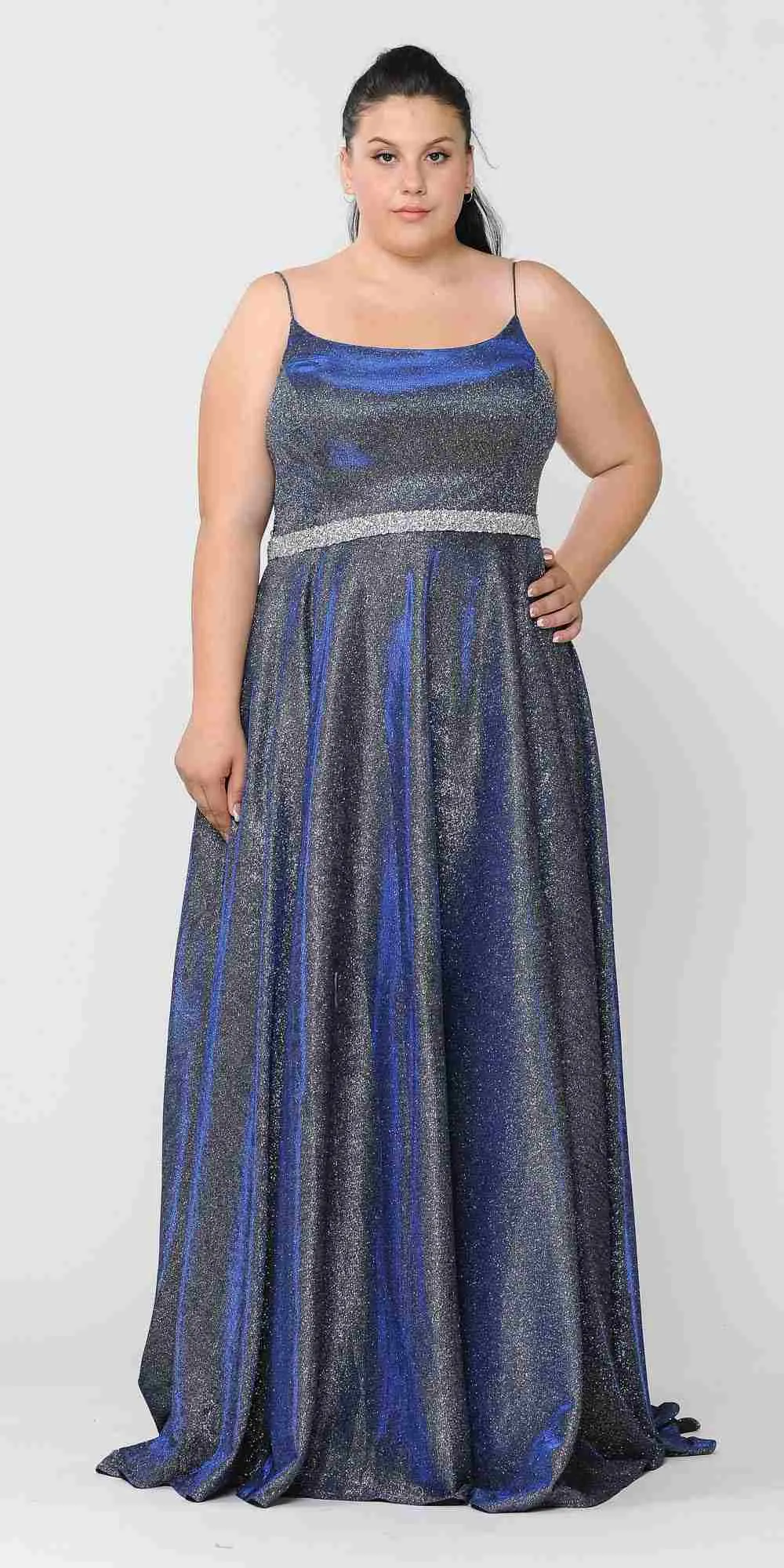 Lindas W1038 Square Neck Rhinestone Belt Iridescent Glitter Plus Size Dress