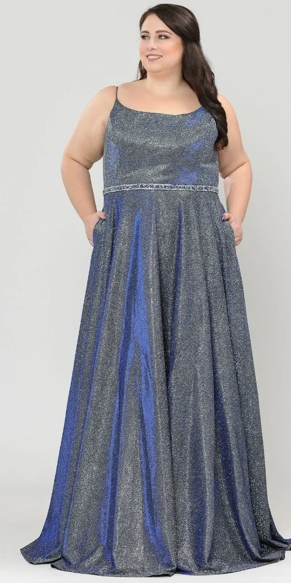Lindas W1038 Square Neck Rhinestone Belt Iridescent Glitter Plus Size Dress