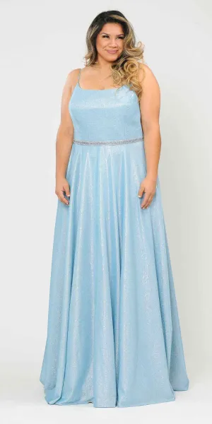 Lindas W1038 Square Neck Rhinestone Belt Iridescent Glitter Plus Size Dress
