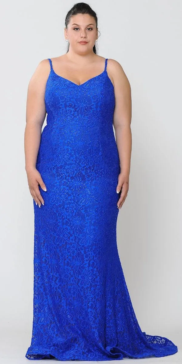 Lindas W1090 Floor Length Spaghetti Straps Stretch Lace Plus Size Dress