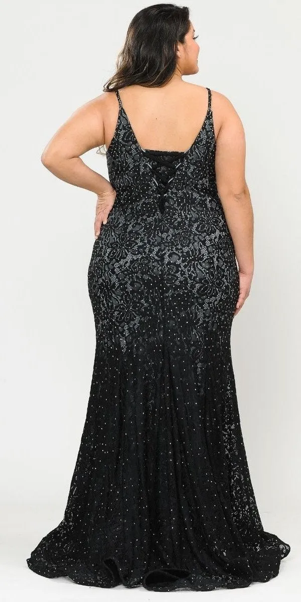 Lindas W1090 Floor Length Spaghetti Straps Stretch Lace Plus Size Dress