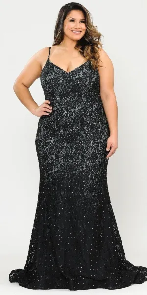 Lindas W1090 Floor Length Spaghetti Straps Stretch Lace Plus Size Dress