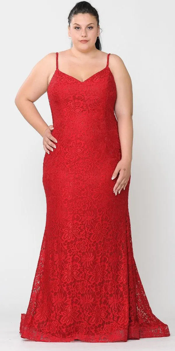 Lindas W1090 Floor Length Spaghetti Straps Stretch Lace Plus Size Dress