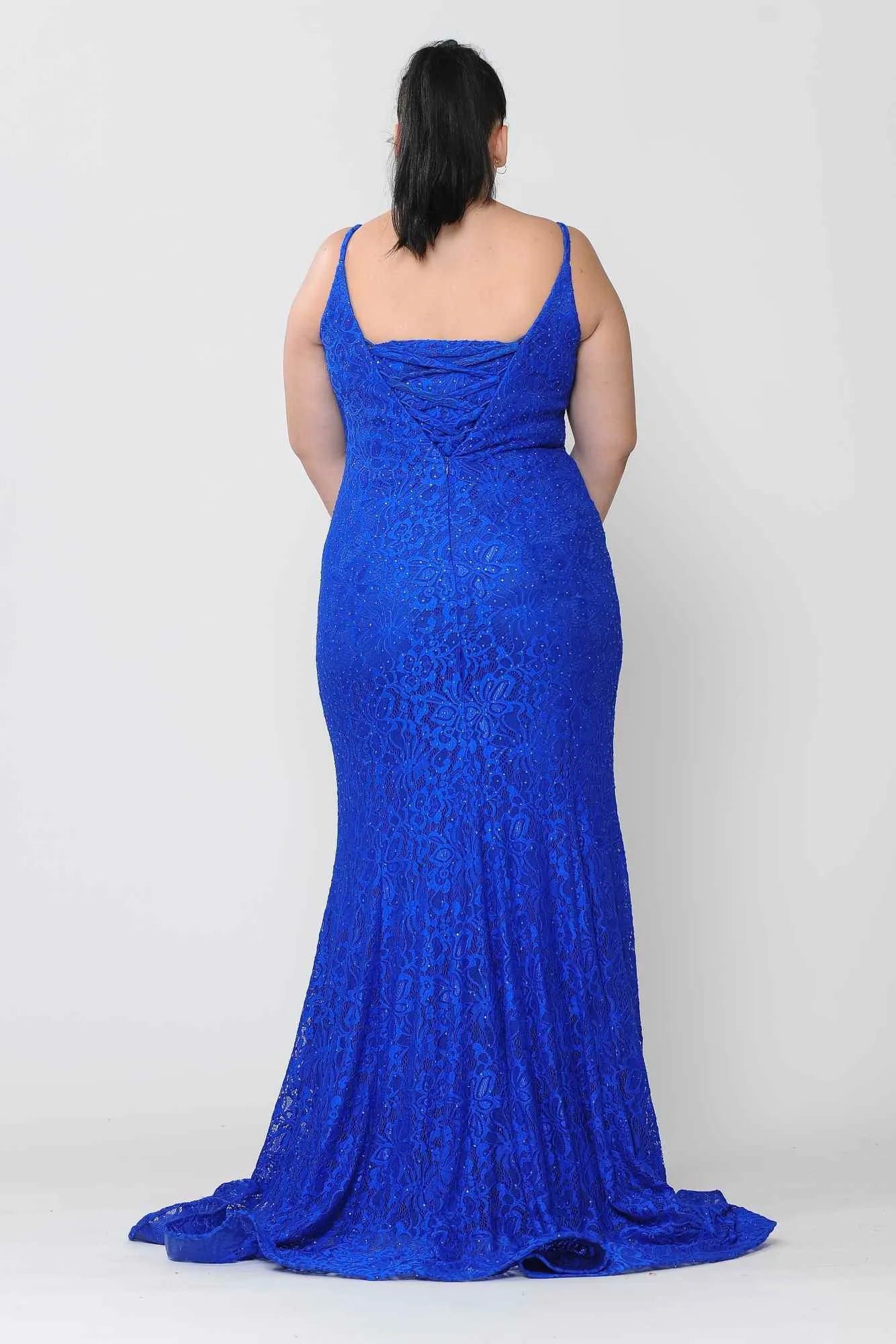 Lindas W1090 Floor Length Spaghetti Straps Stretch Lace Plus Size Dress