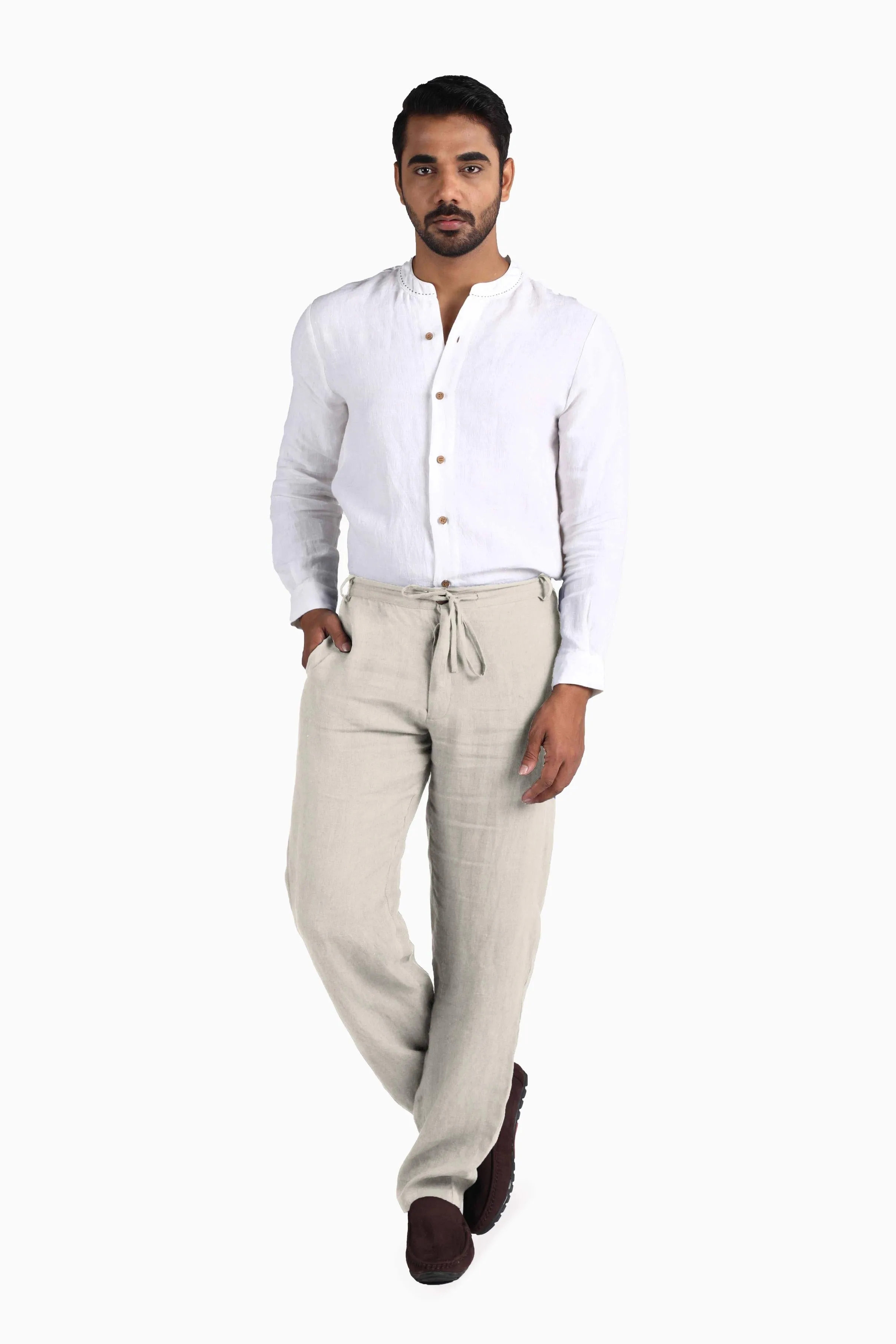 Linen Atlas Pant-Brown Bean