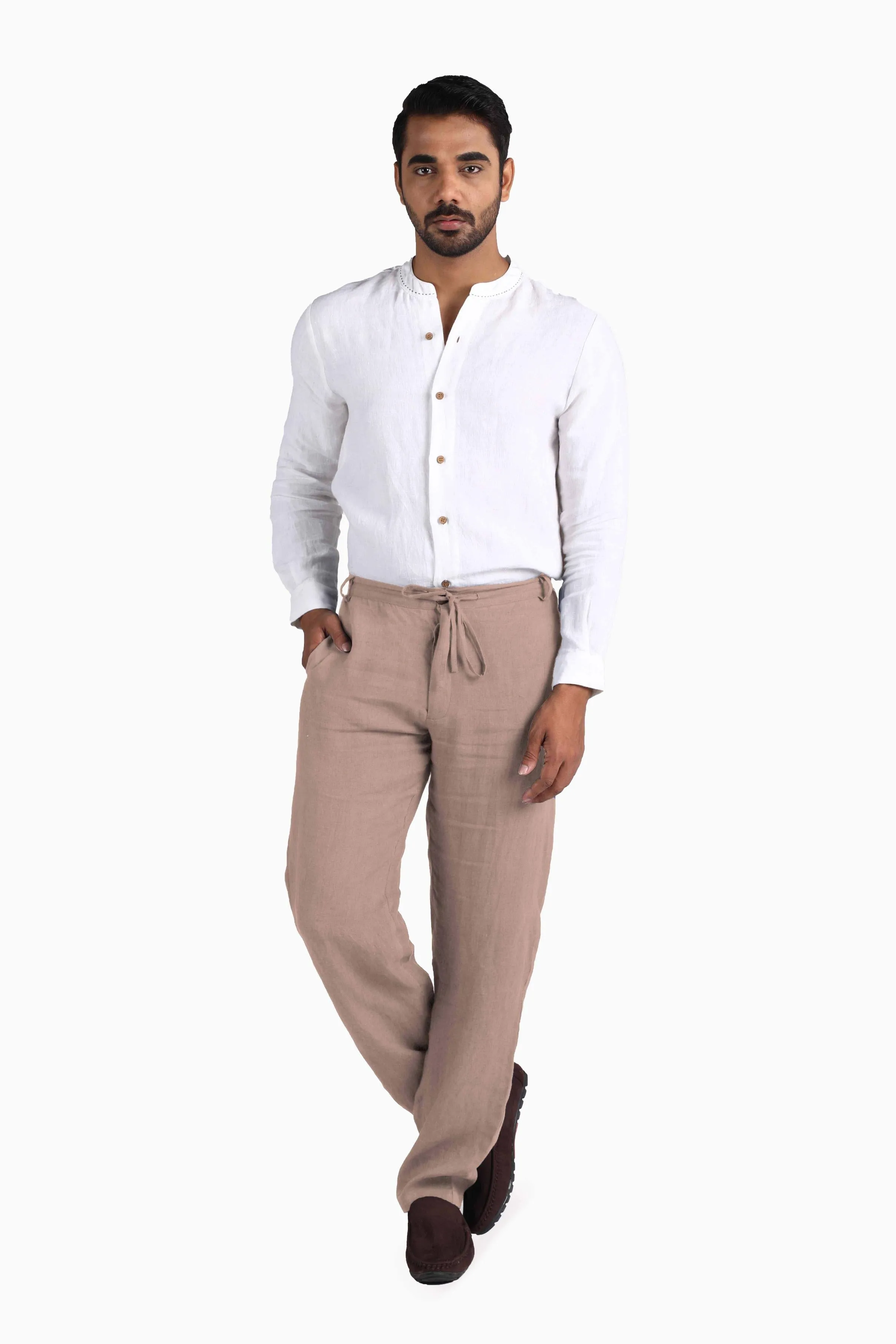 Linen Atlas Pant-Brown Bean