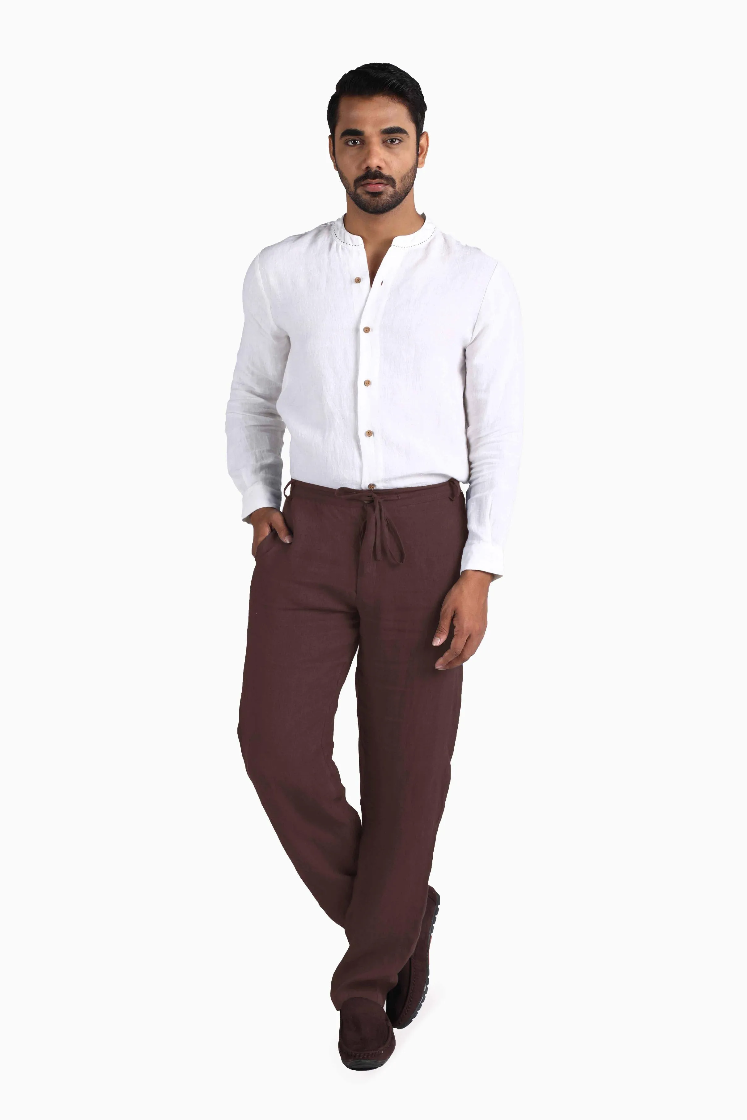 Linen Atlas Pant-Brown Bean