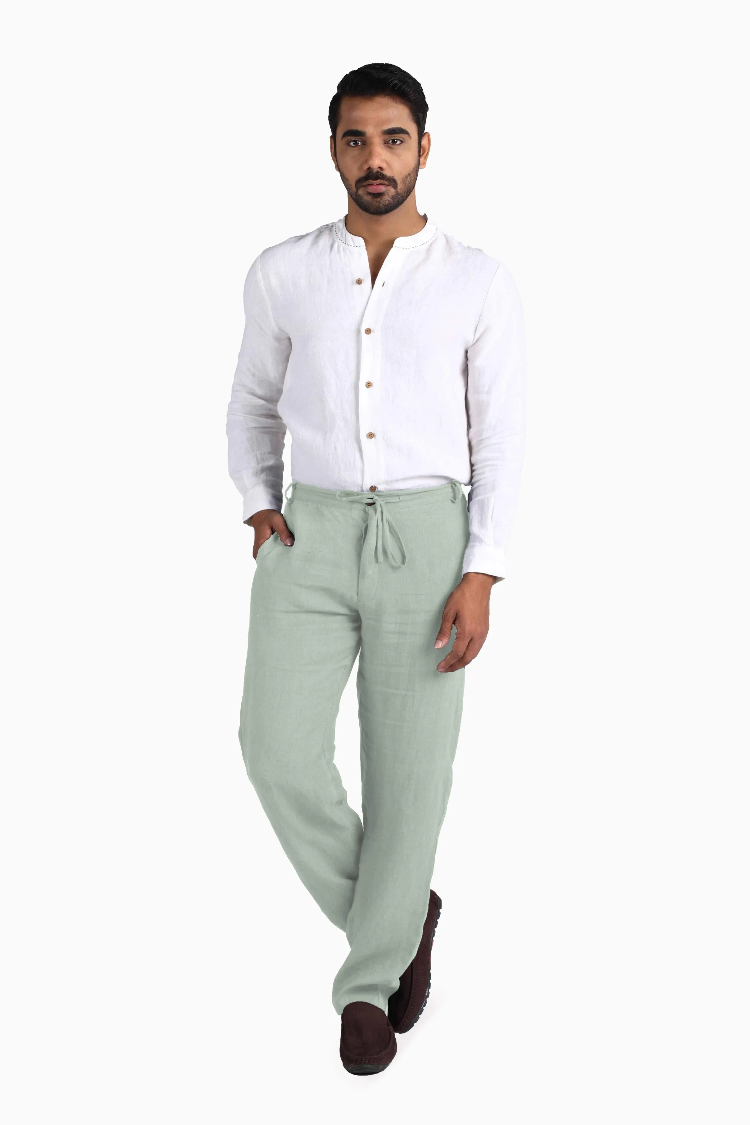 Linen Atlas Pant-Brown Bean