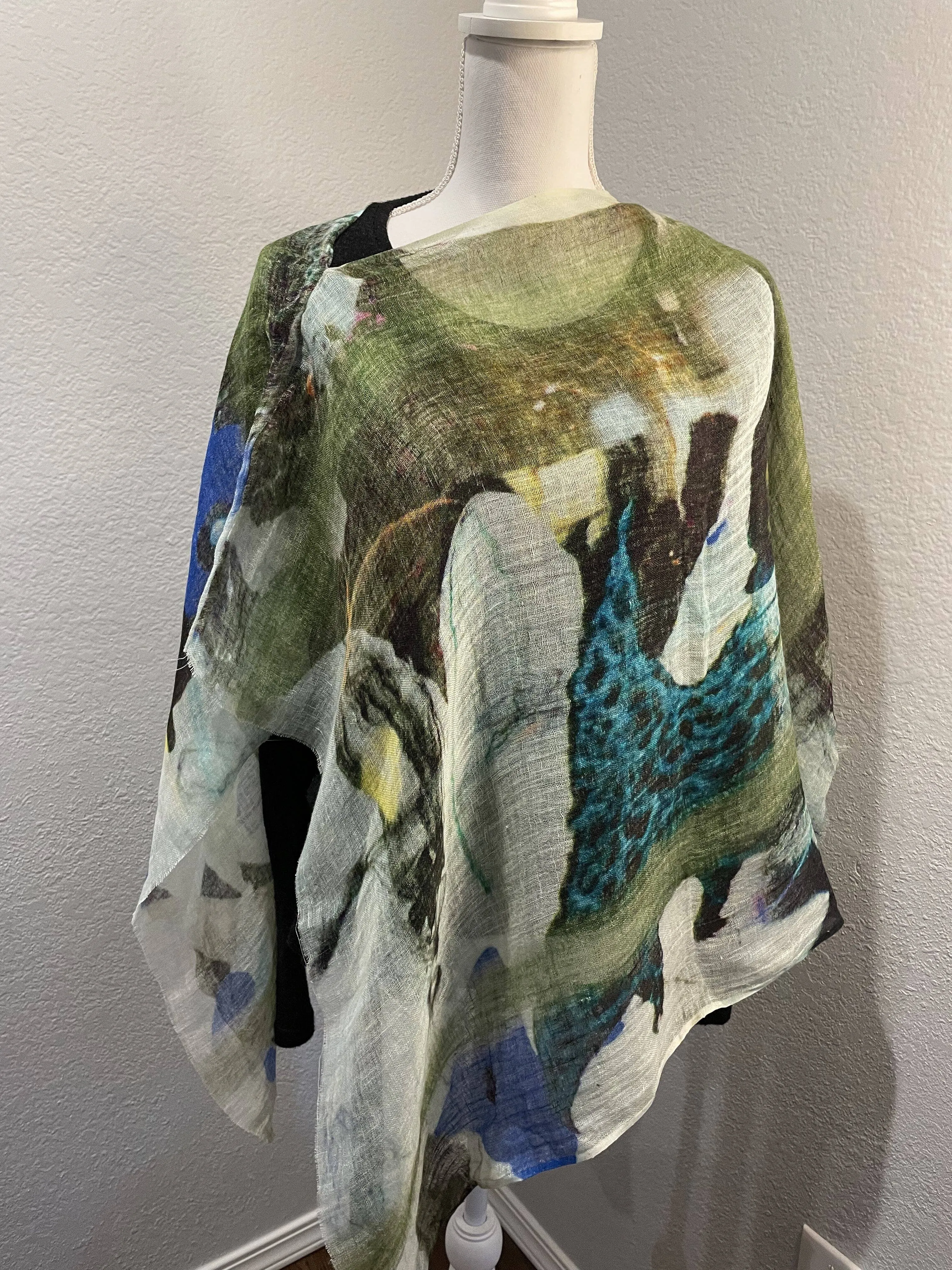 Linen Poncho - Green