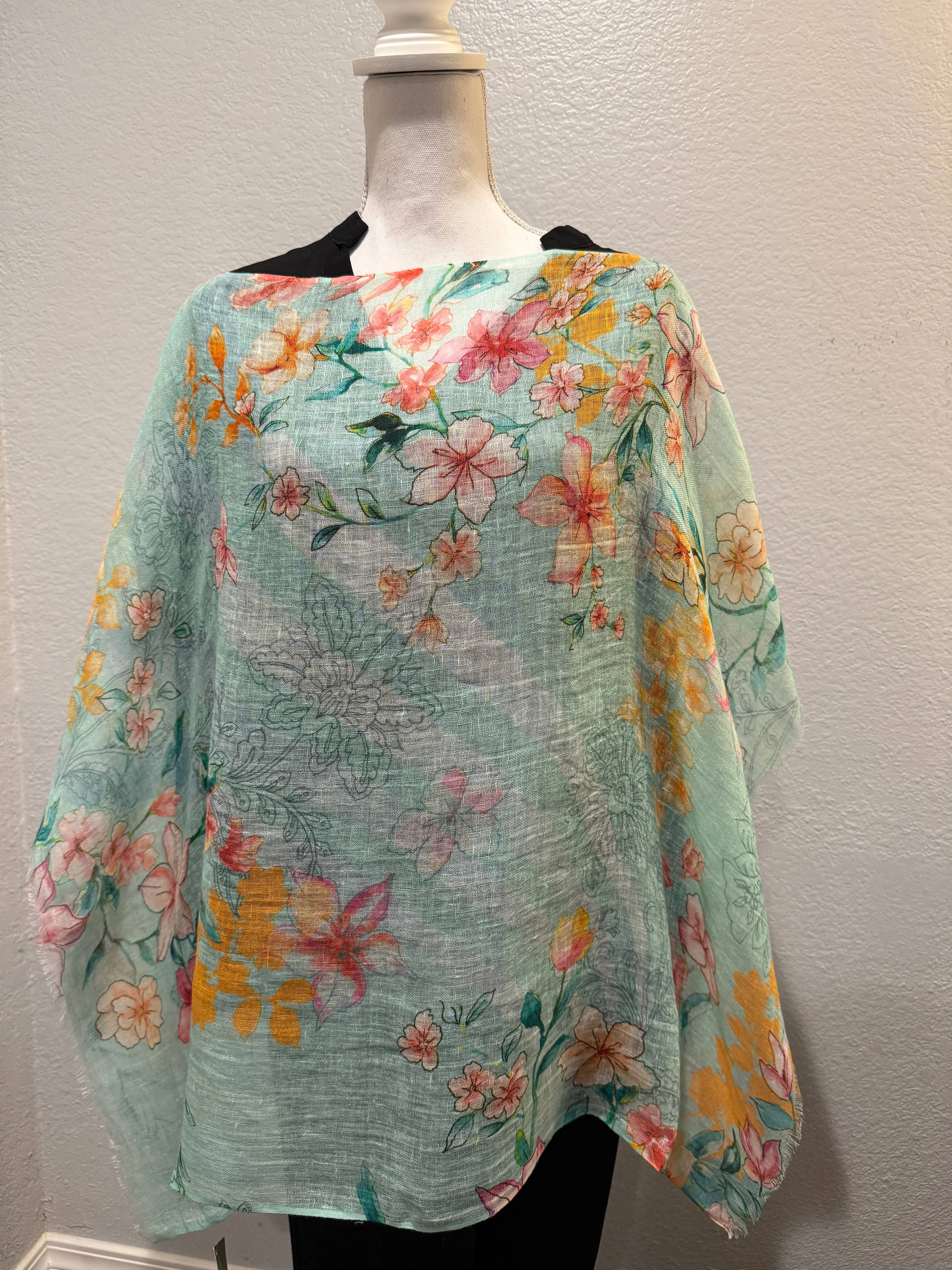 Linen Poncho - Soft Colours
