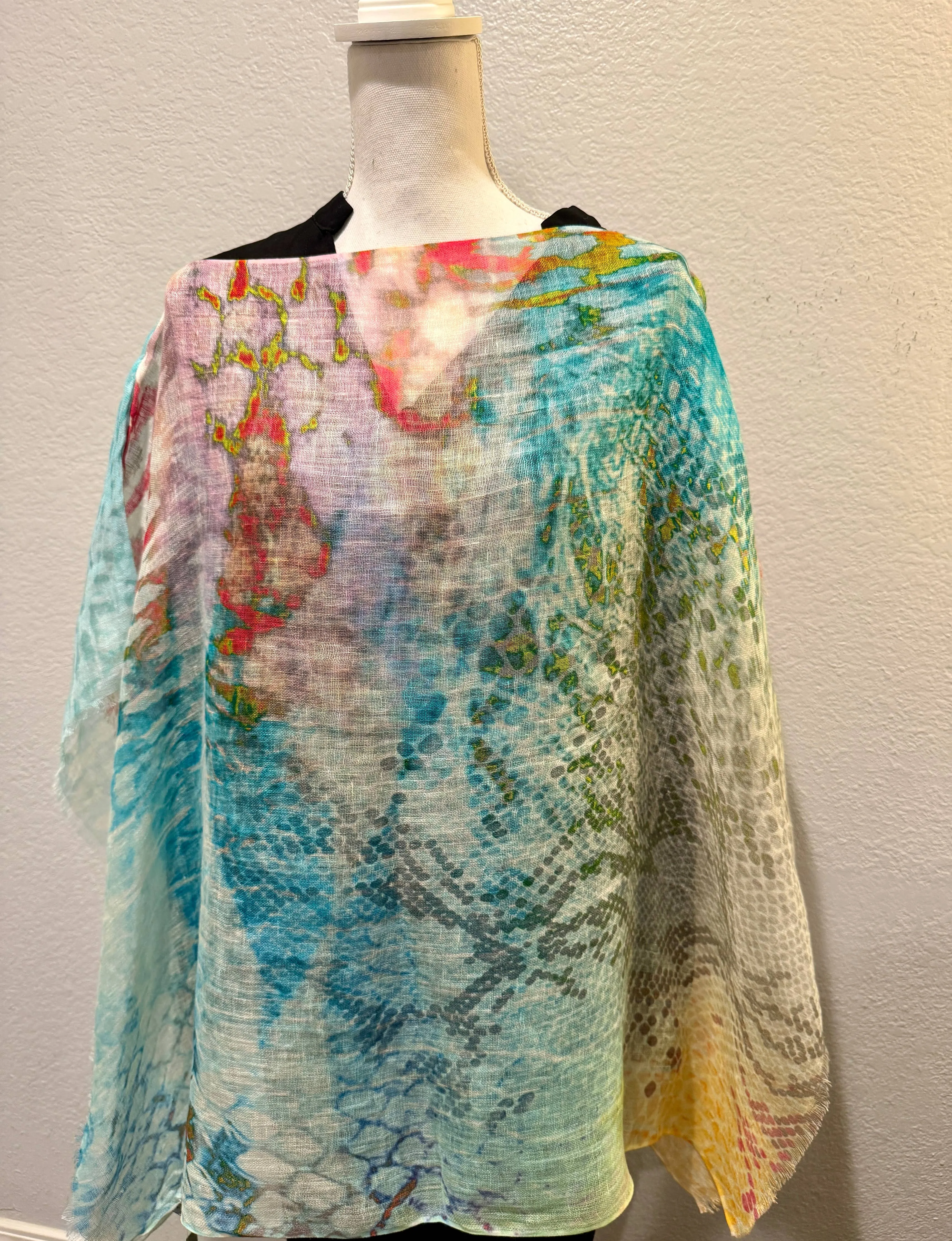 Linen Poncho - Turquise Blend
