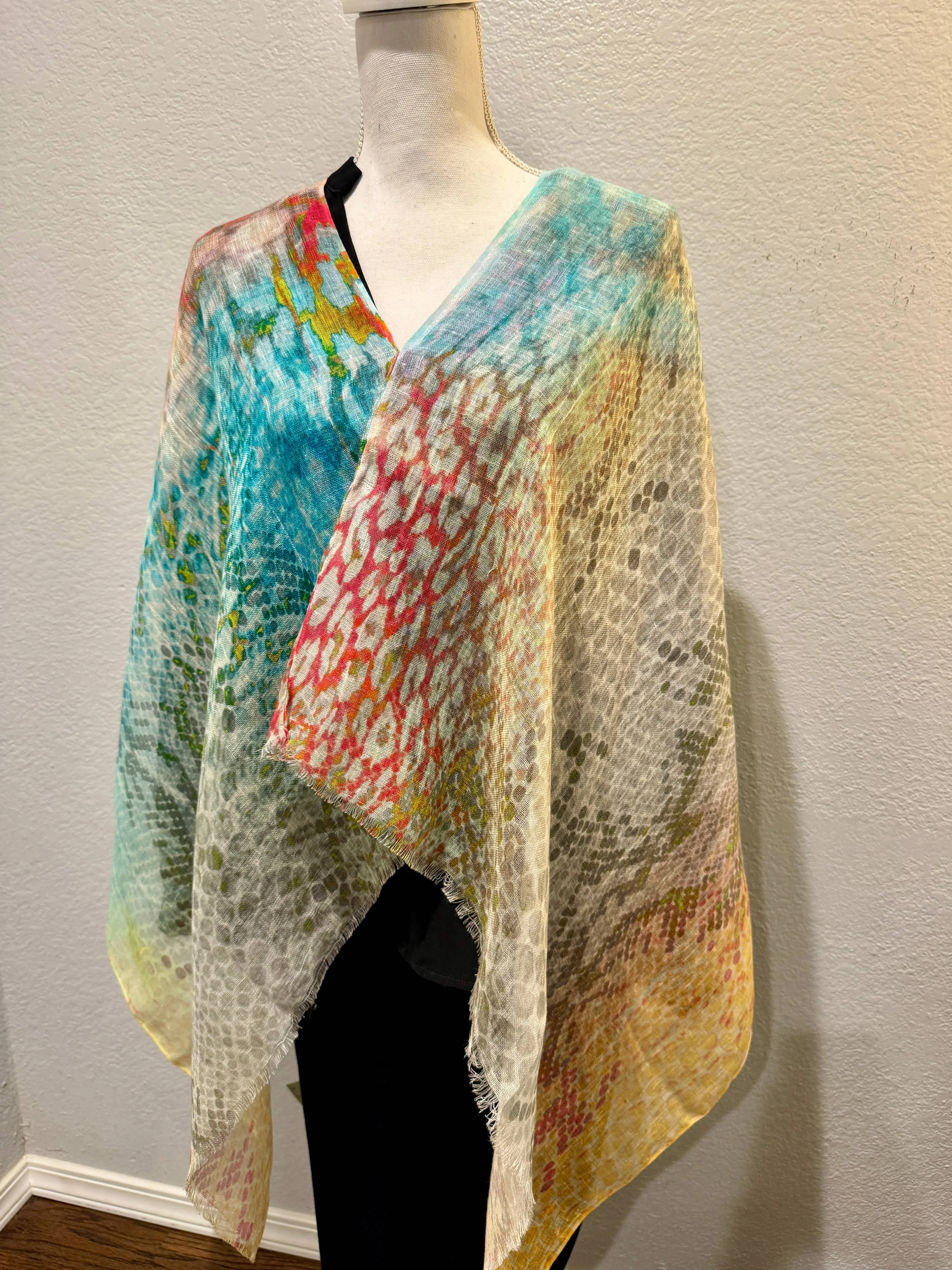 Linen Poncho - Turquise Blend