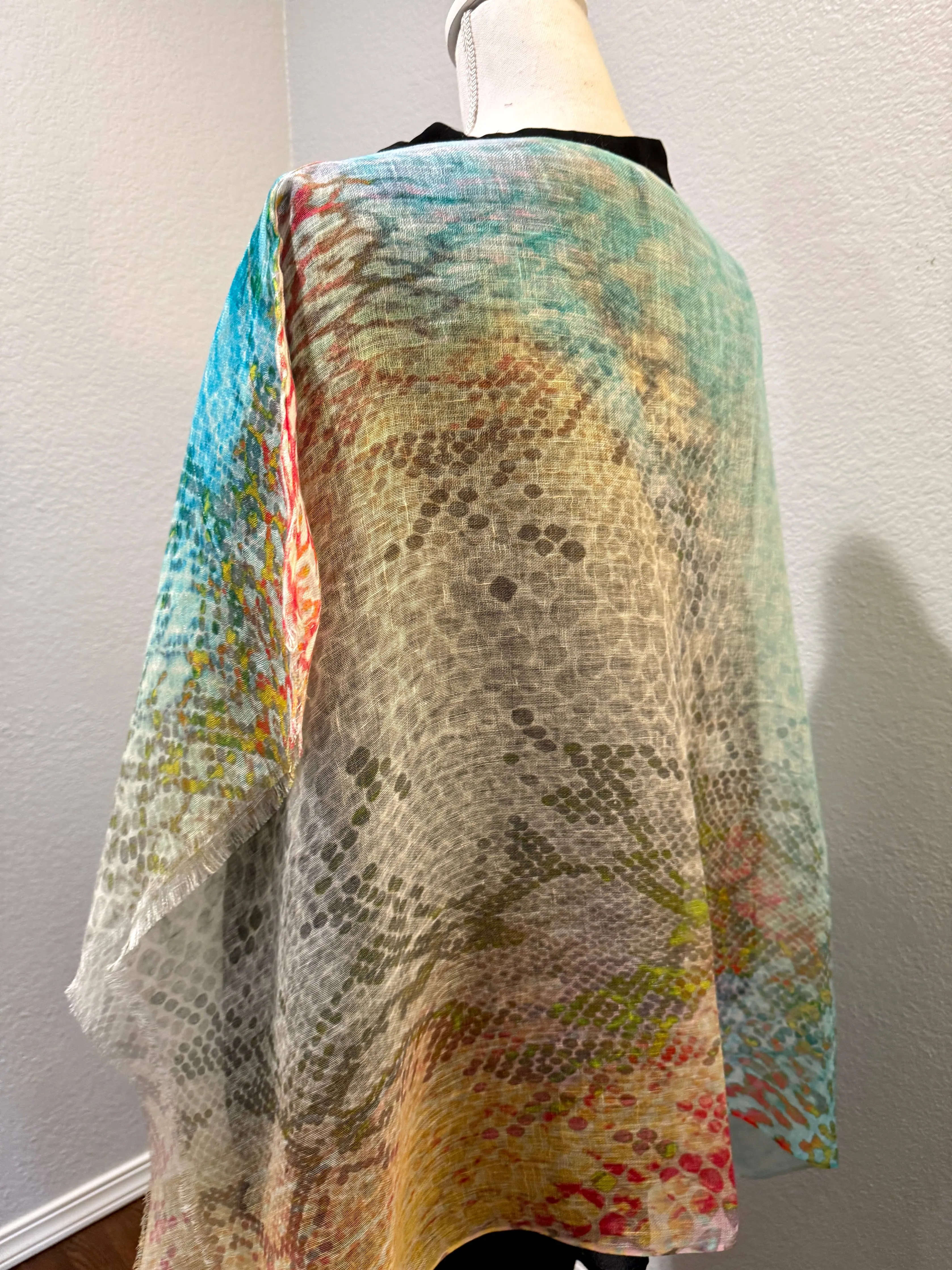 Linen Poncho - Turquise Blend