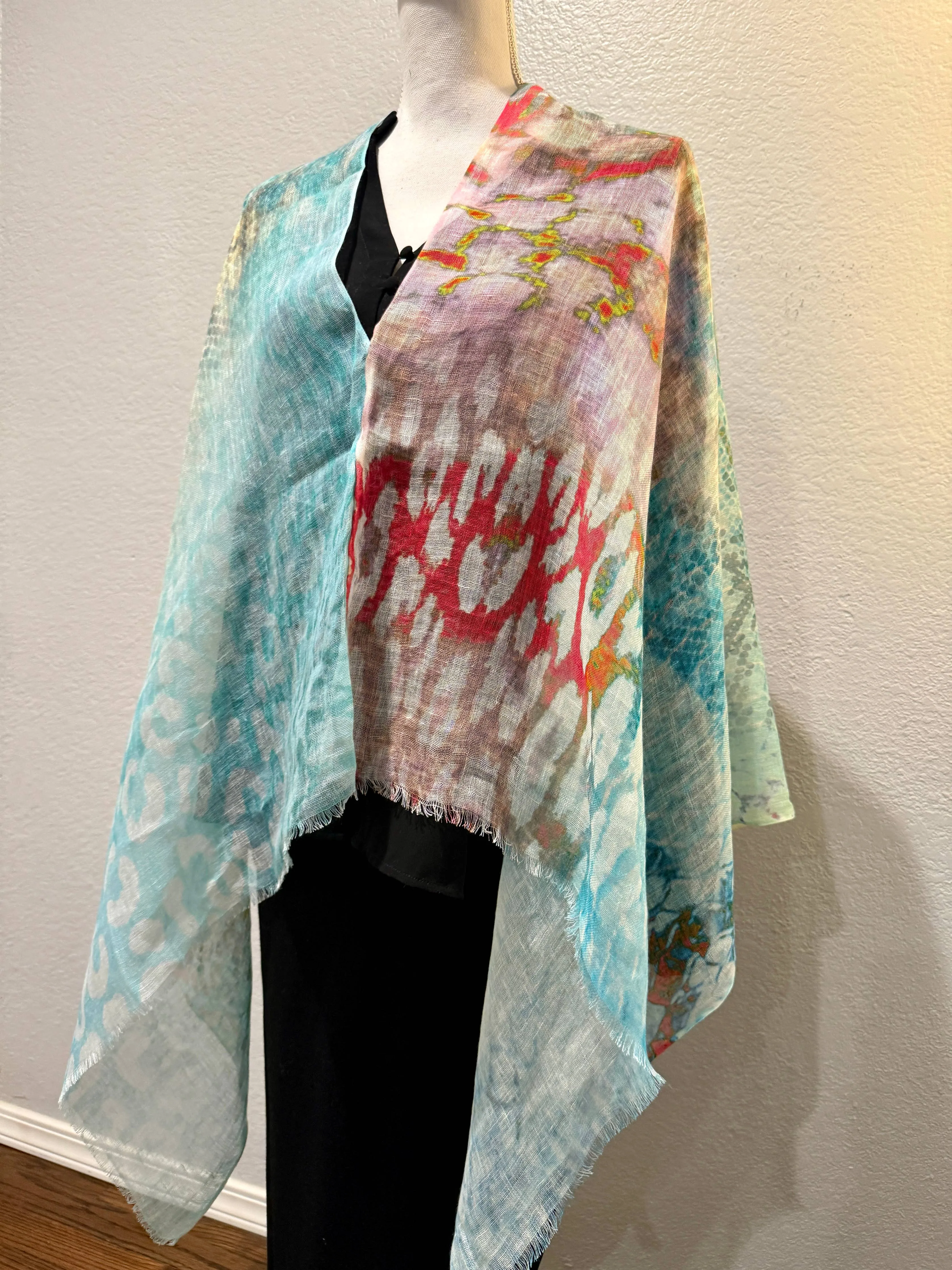 Linen Poncho - Turquise Blend