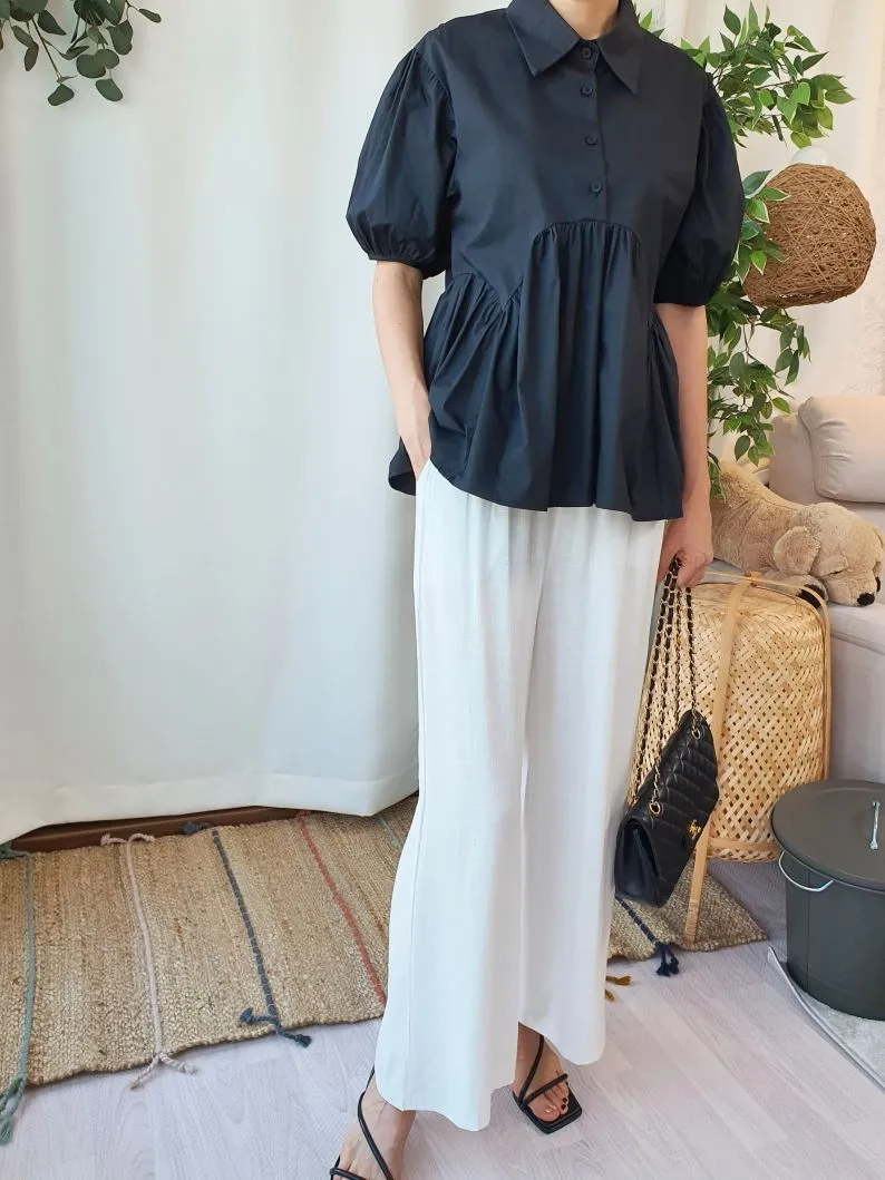 Linen Wide Banding Pants