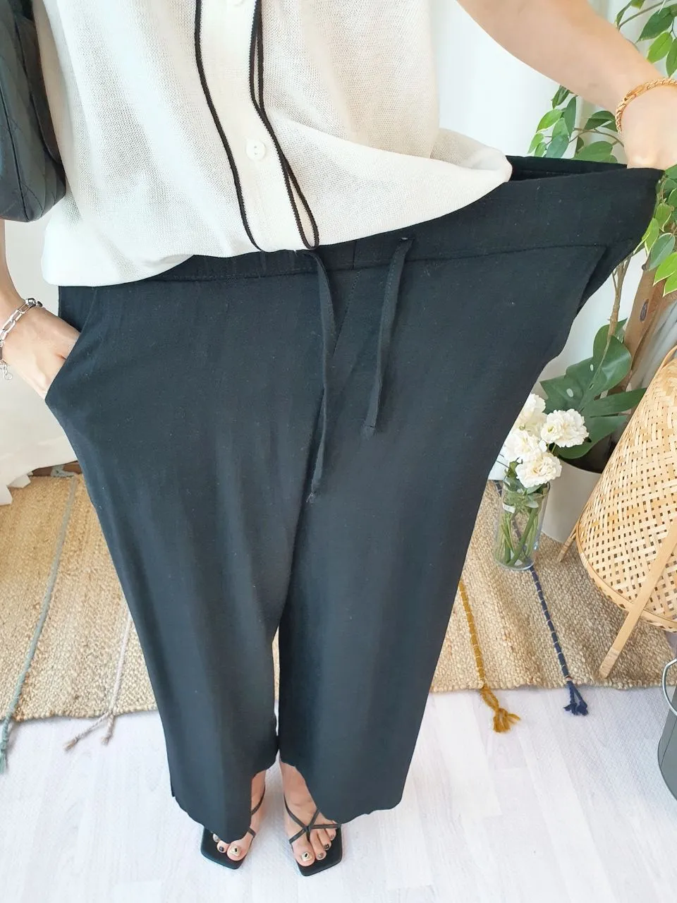 Linen Wide Banding Pants