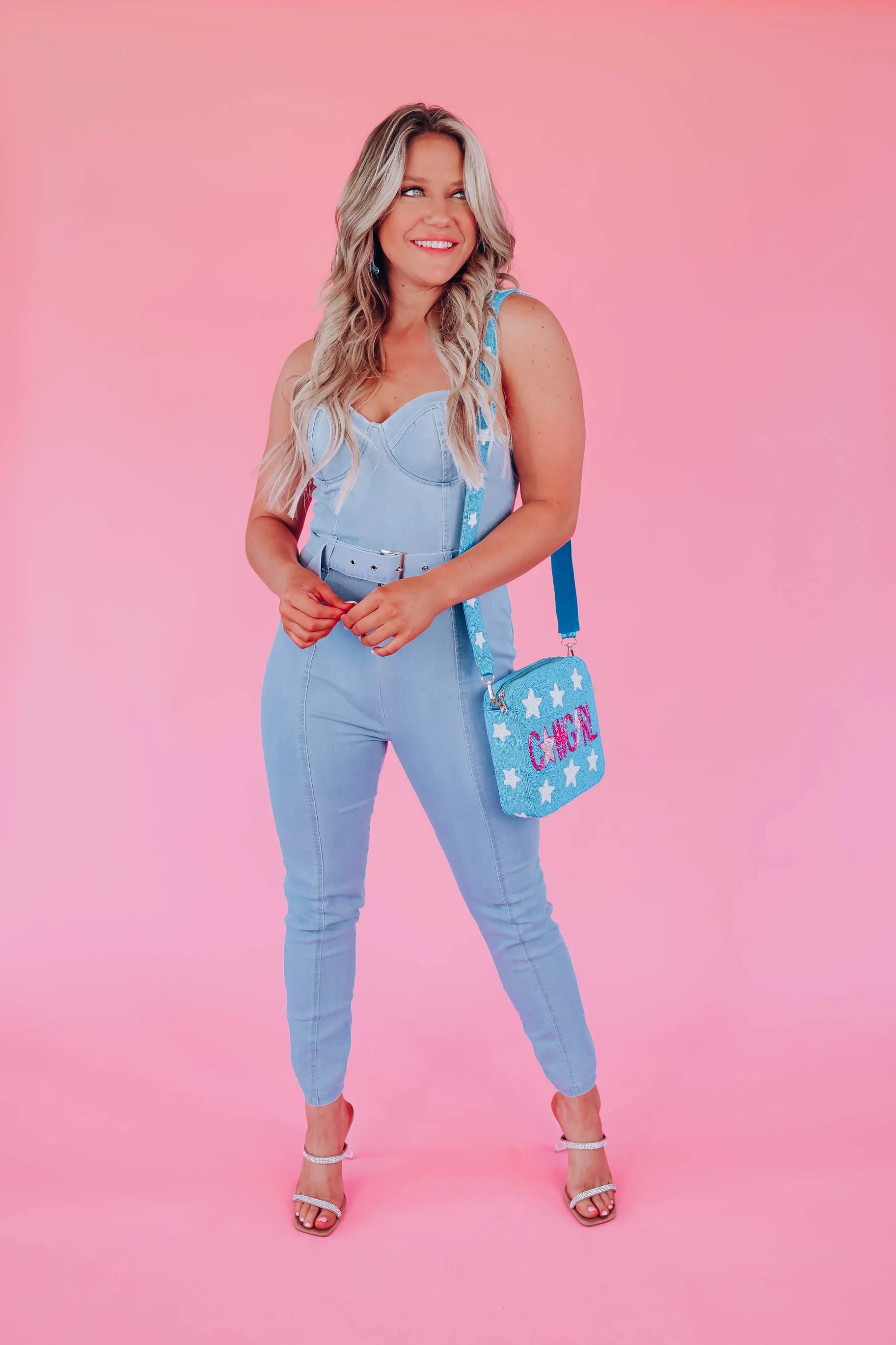Live To Impress Belted Denim Jumpsuit