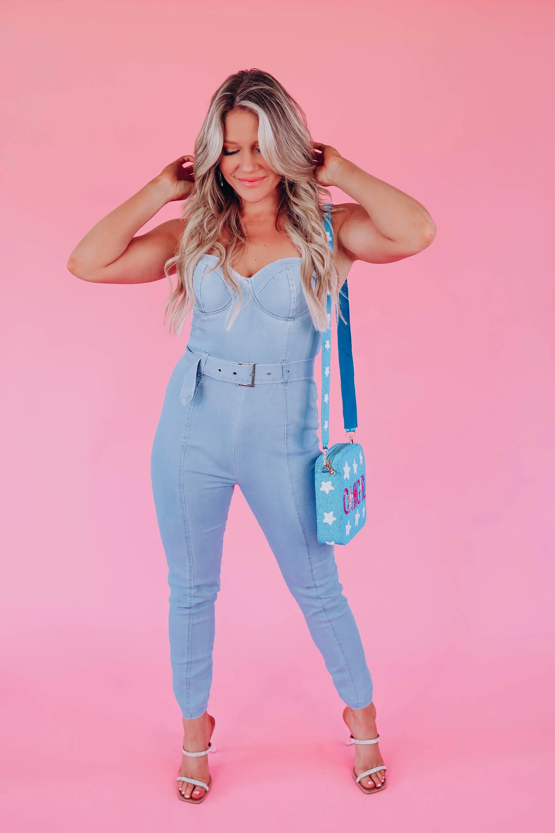 Live To Impress Belted Denim Jumpsuit