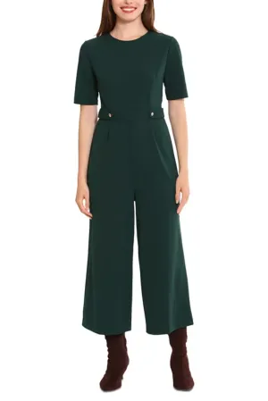 London Times Short Sleeve Wide Leg Capri Jumpsuit