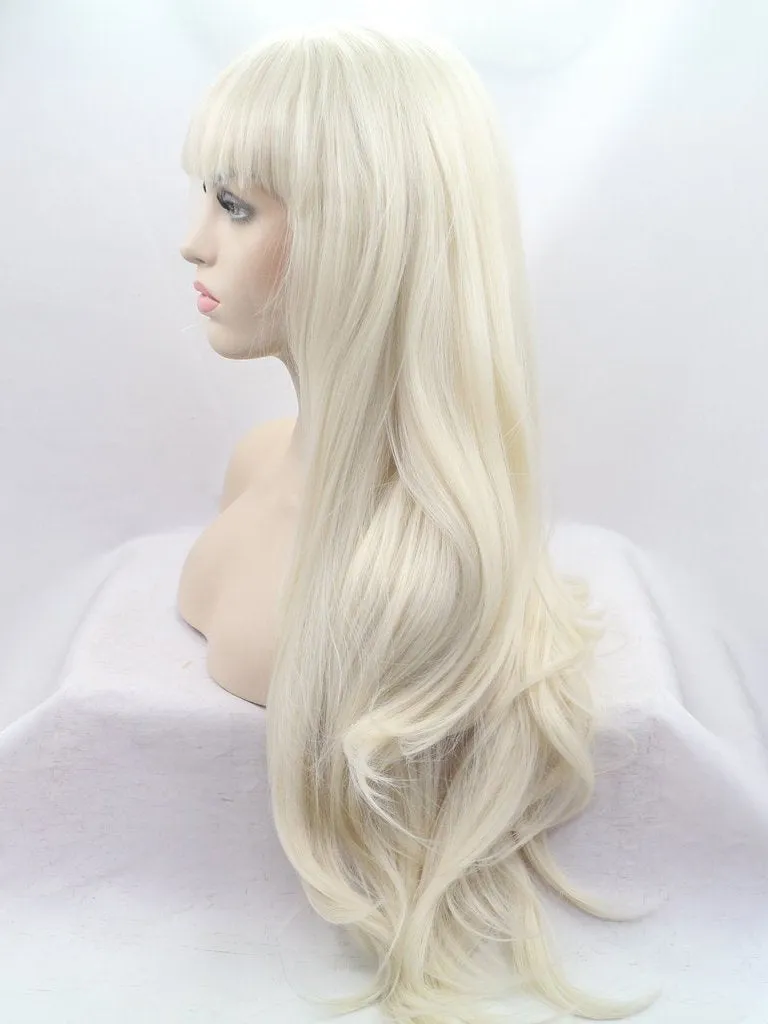Long Blonde Wavy Synthetic Lace Front Wigs with Bangs