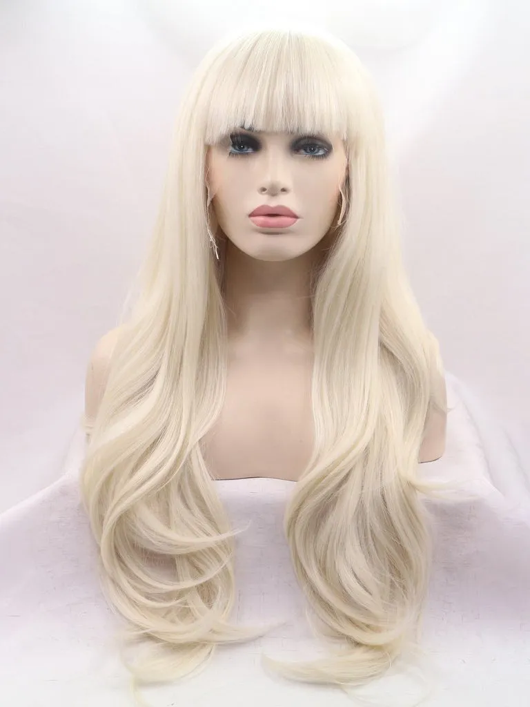 Long Blonde Wavy Synthetic Wigs with bangs