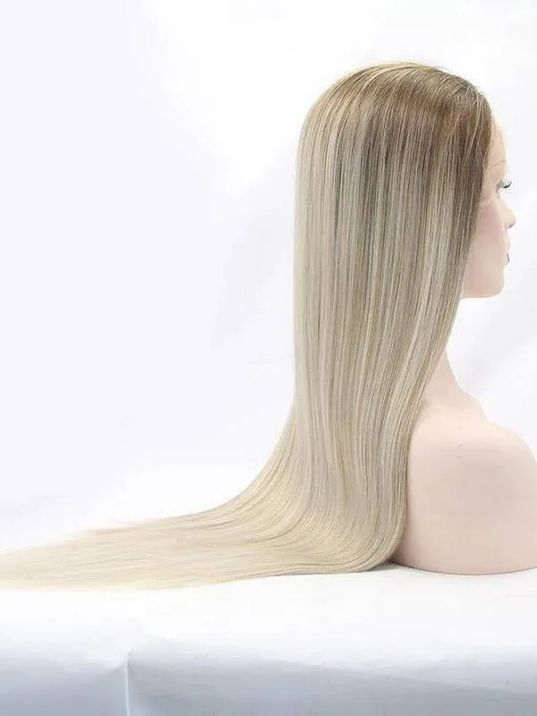 Long Ombre Blonde Synthetic lace front Wigs Straight Ombre Wigs