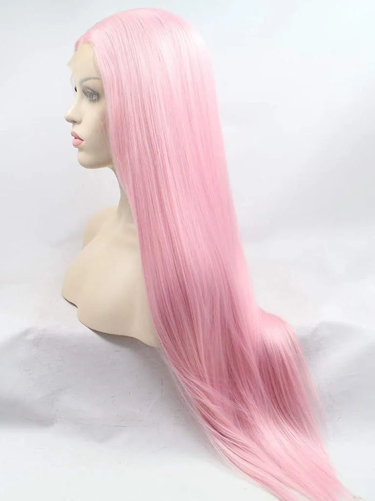 Long Pink Synthetic Wig Long Lace Front Wig Pink Straight Lace Front Cosplay Wigs