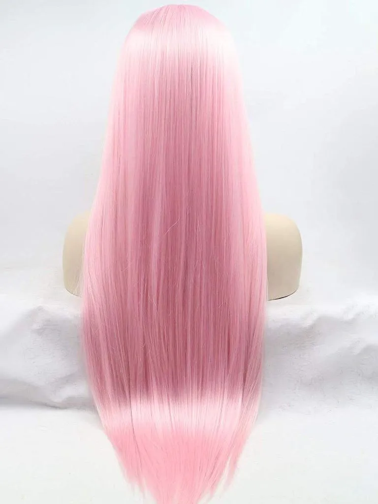 Long Pink Synthetic Wig Long Lace Front Wig Pink Straight Lace Front Cosplay Wigs