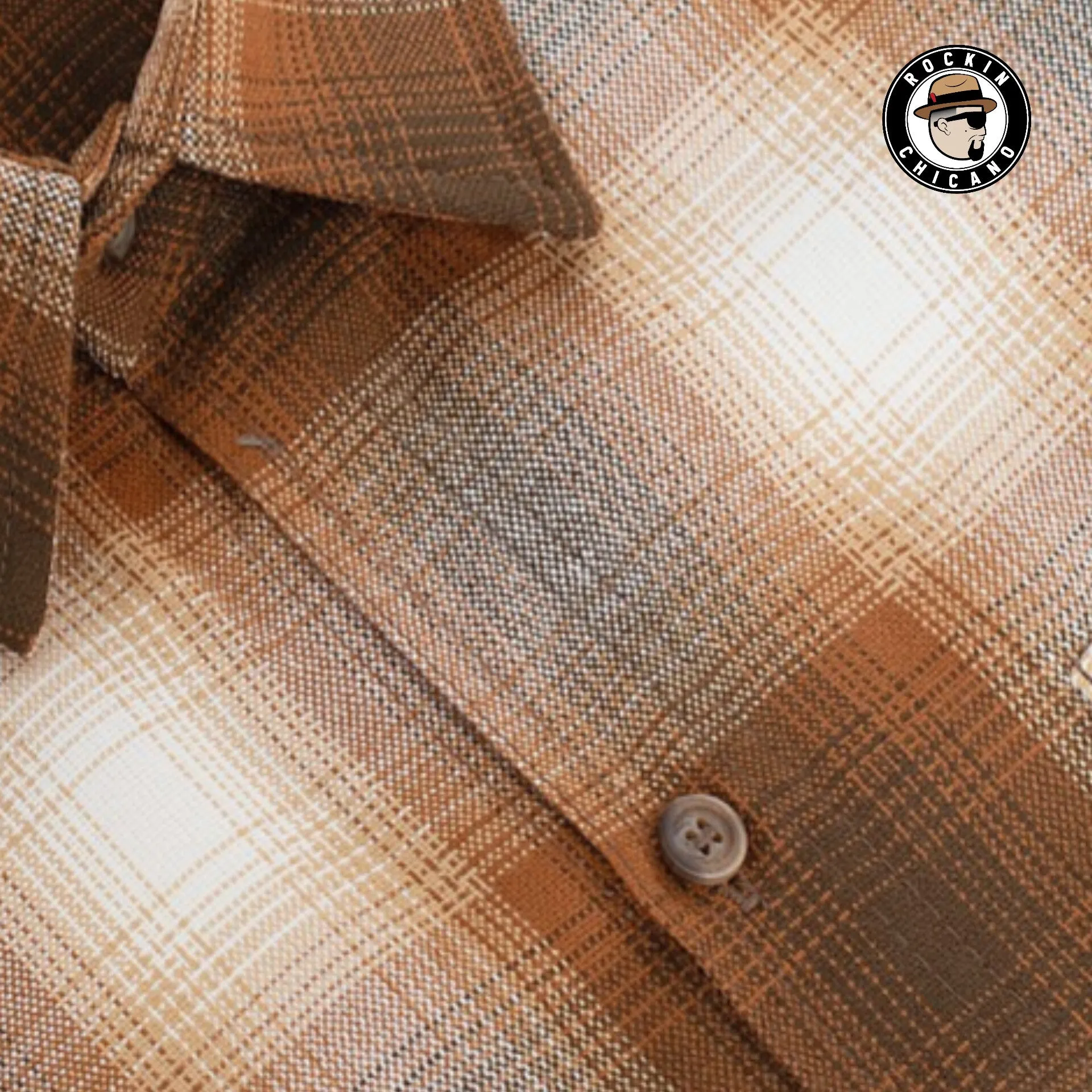 LONG SLEEVE PLAID BUTTON UP SHIRT-CARAMEL