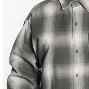 LONG SLEEVE PLAID BUTTON UP SHIRT-PEWTER