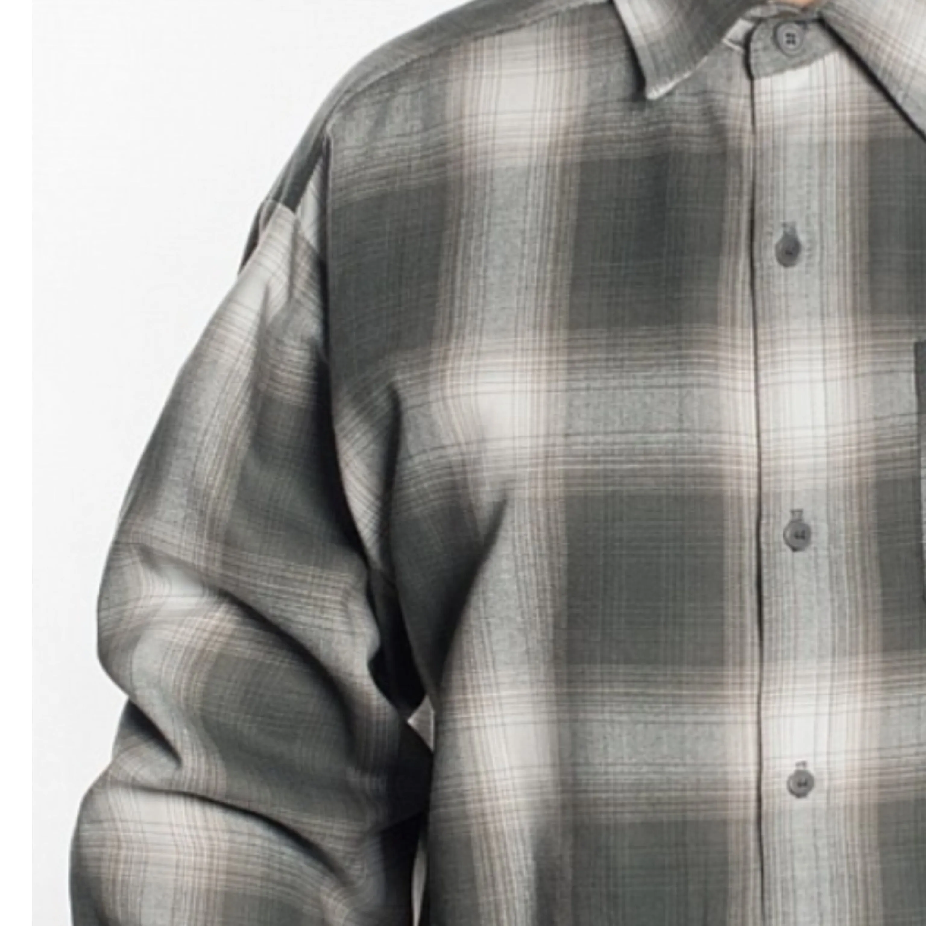 LONG SLEEVE PLAID BUTTON UP SHIRT-PEWTER