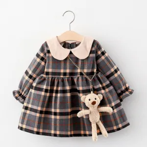Long Sleeve Plaid Dress Khaki