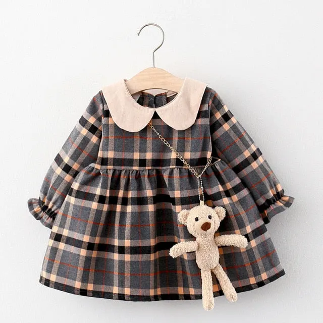 Long Sleeve Plaid Dress Khaki