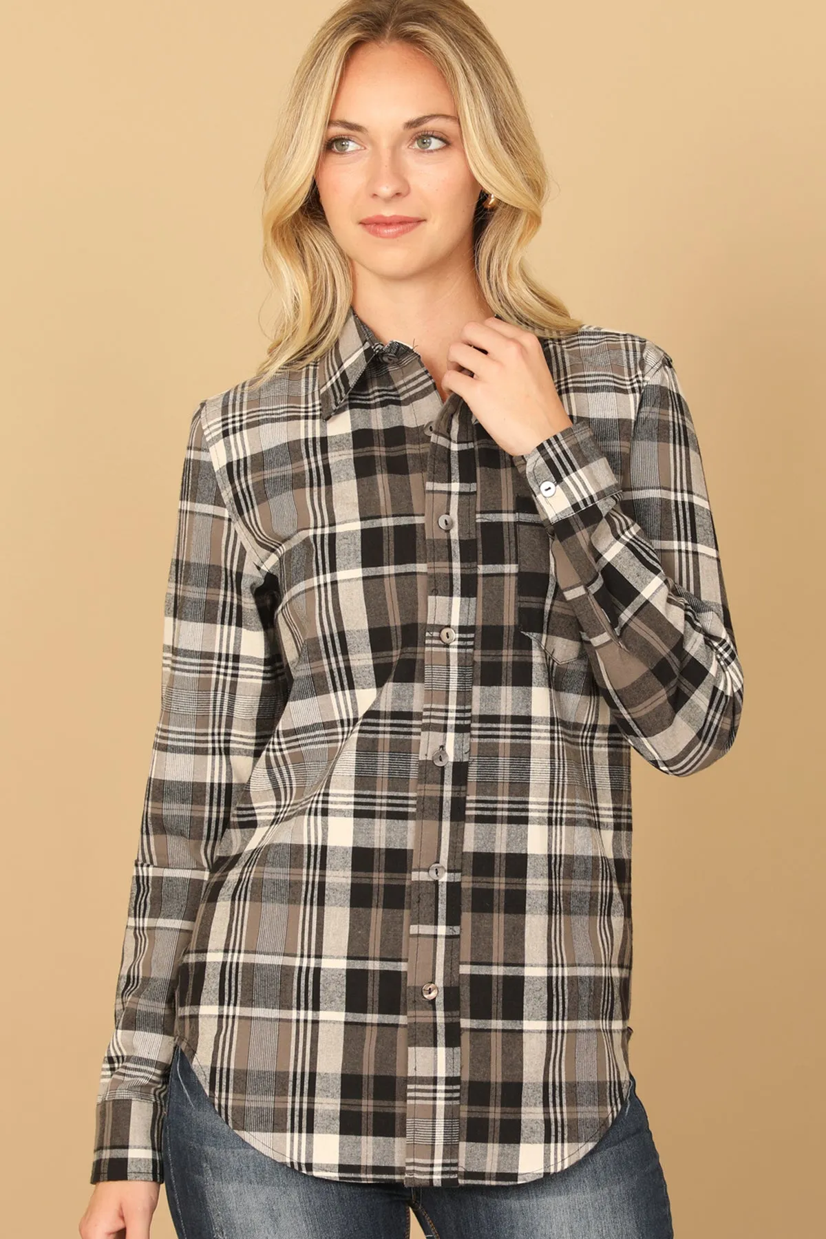 LONG SLEEVE PLAID TOP