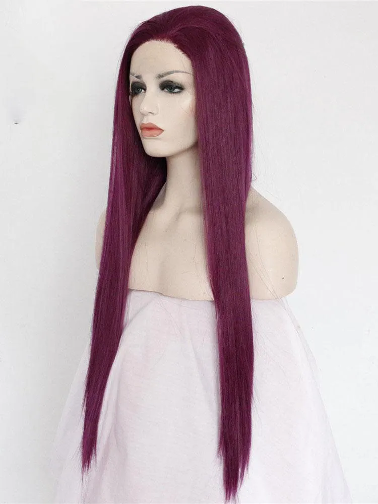 Long Straight Purple Synthetic Lace Front Wigs