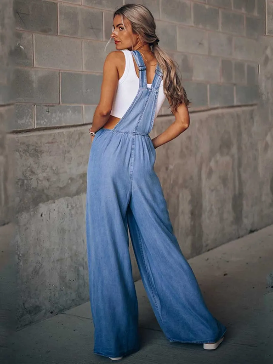 Loose Denim Pocket Jumpsuit