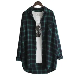 Loose Plaid Long Sleeve Blouse in Large Size