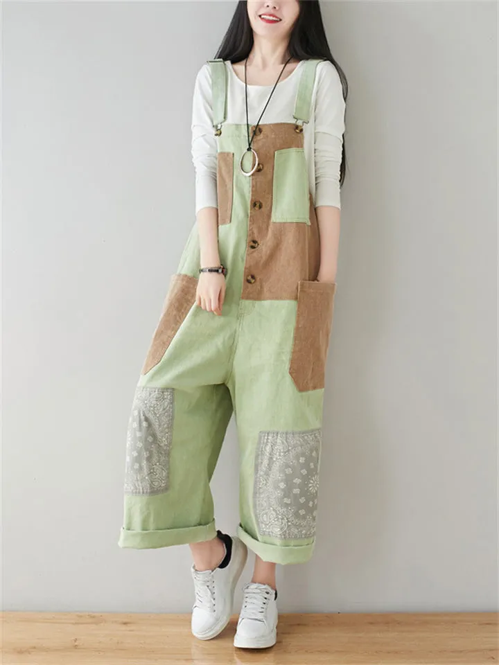 Loose Printed Splice Wide-leg Jumpsuit