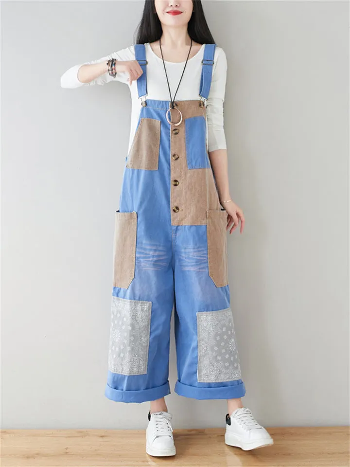 Loose Printed Splice Wide-leg Jumpsuit