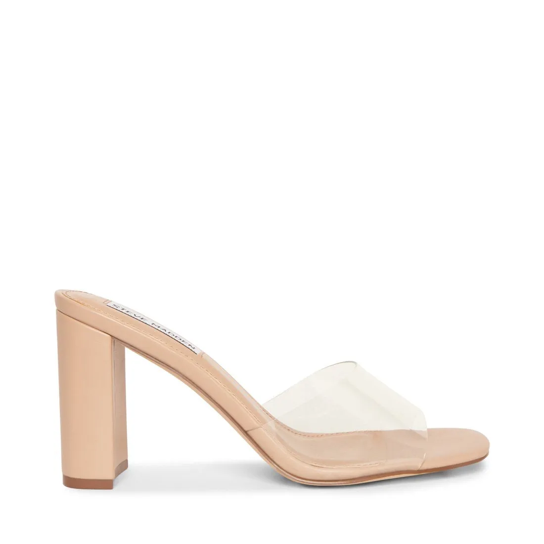 Lucite Block Leather Heel  Slide Sandal