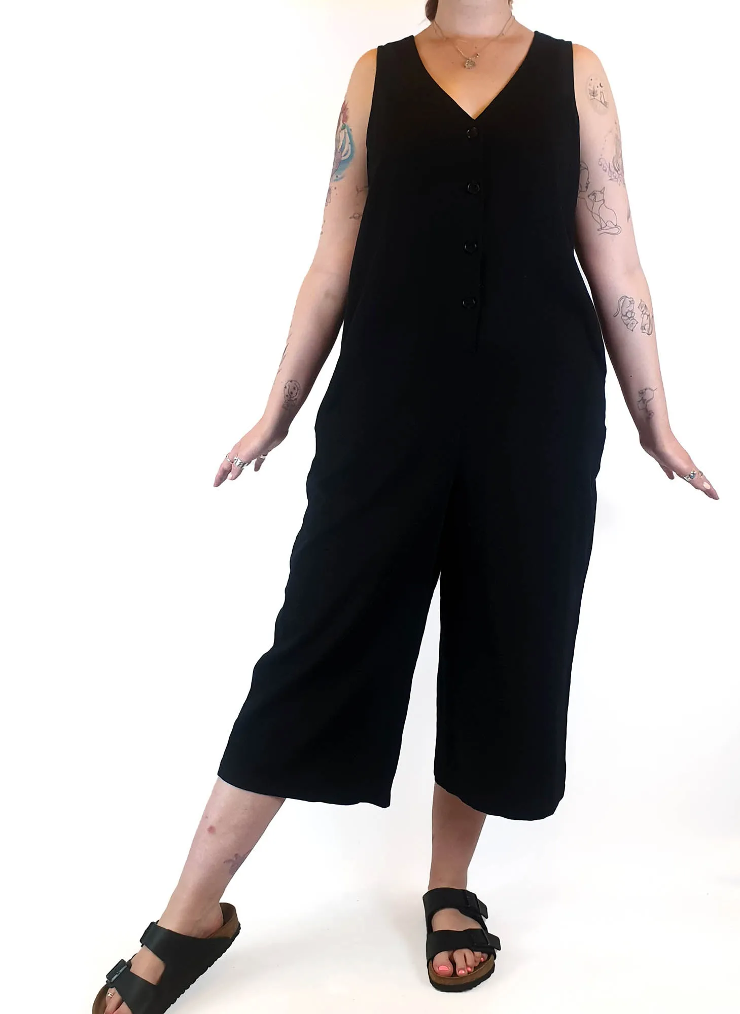 Lucy & Yak black cotton wide leg jumpsuit size 12